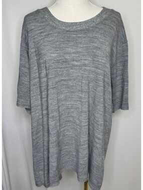 Liz & Me Womens 3X Gray Silver Metallic Knit Sweater Top Short Sleeve